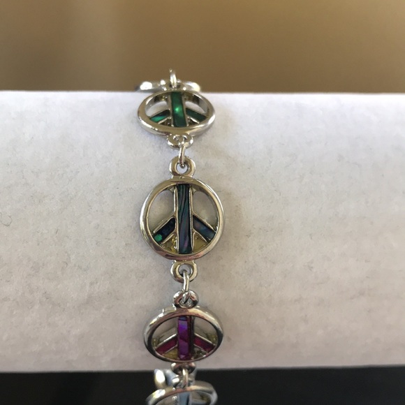 Multicolor Paua Sea Shell Peace Sign Bracelet - Picture 5 of 7